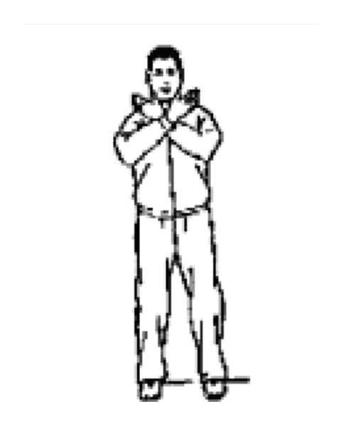 Schéma de la posture 23 de la forme de Pékin : Croiser les mains